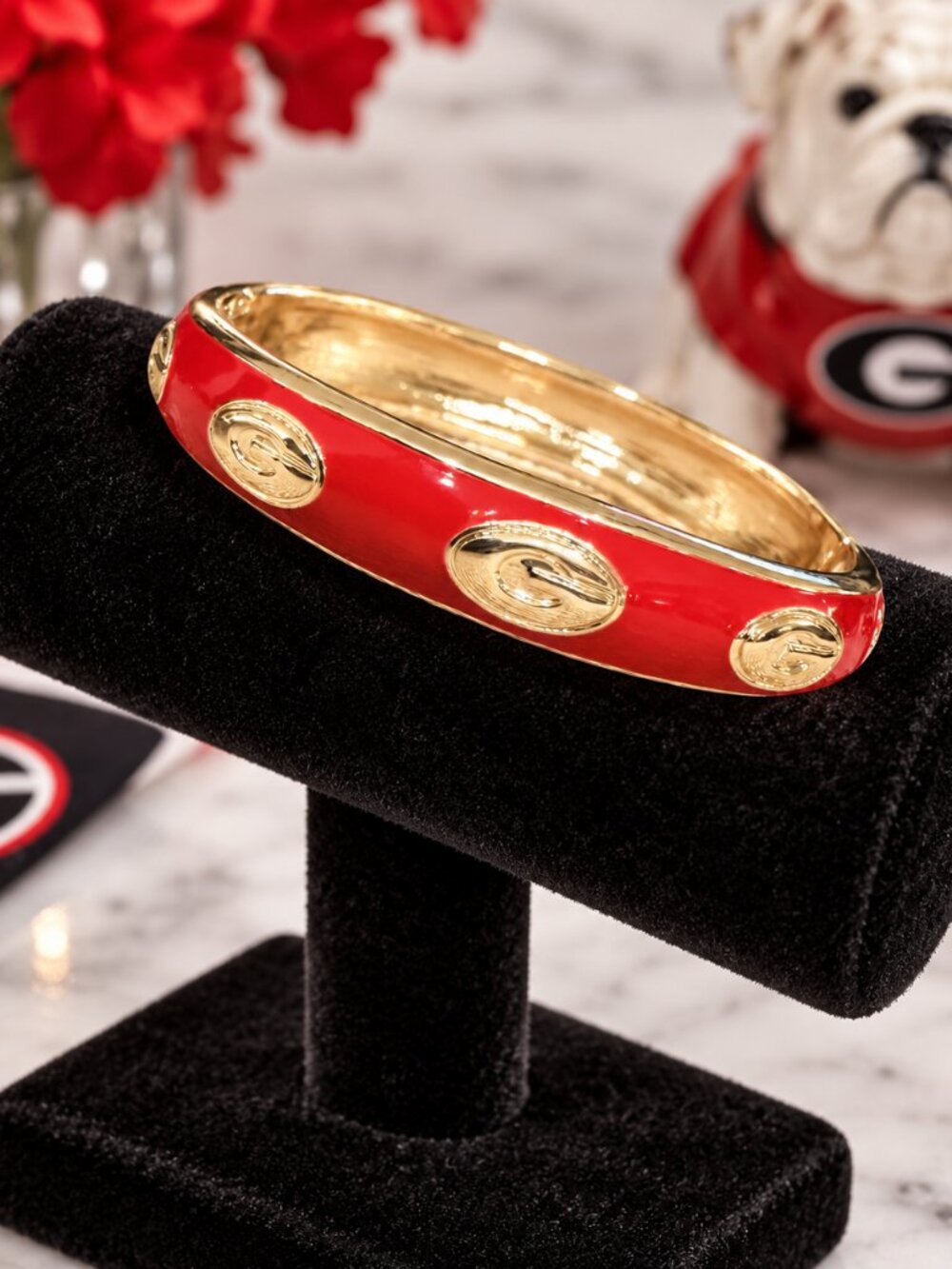 Georgia Bulldogs Bracelet, Red Black Gold Enamel Bangle, Georgia G Bracelet